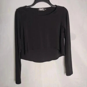 Sympli Womens Top  Black Long Sleeve Cropped Stretchy Shirt Size 6